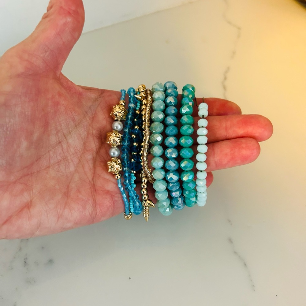 Blue And Gold Beaded Bracelet Stack Set - image 3